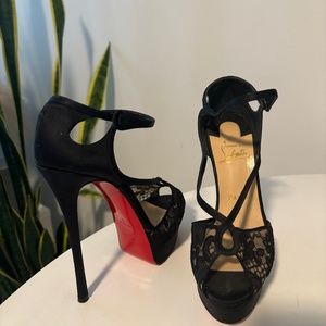 CHRISTIAN LOUBOUTIN BLACK LACE PLATFORM HEELS